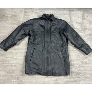Wilsons Leather Jacket Mens S Black Parka Quilted Lining Zip Pocket Mid-Length